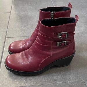 Dansko Burgundy Leather Ankle Boots with Buckle Straps